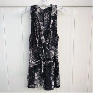 BCBGMaxAzria Thalia Black White Tie Die Plunging V-Neck Short Romper Medium